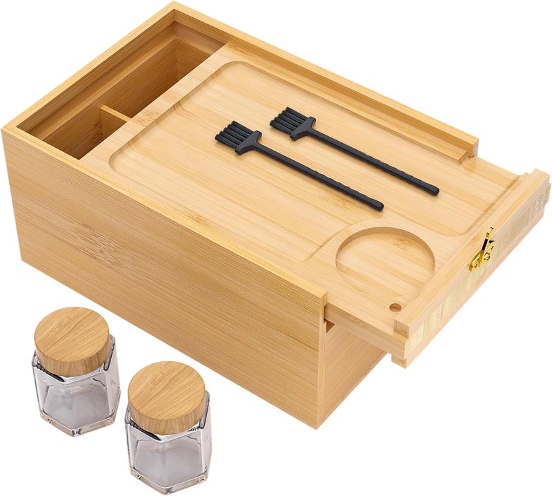 promitop Bamboo Storage Box with Lid – Wooden Organizer with 4 Compartments, Sliding Cover & Metal Clasp Lock, Multi-Purpose Rectangular Stash Box, Eco-Friendly Bamboo Box for Home & Office - Image 1